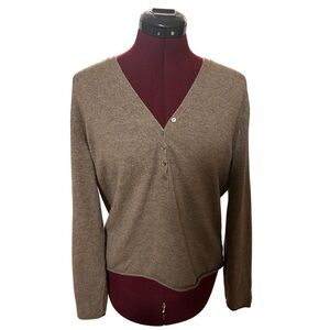 100% cashmere 2-ply brown sweater v-neck with buttons